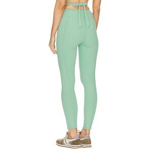 New Gigi C Phoebe Rib Knit High Waist Cutout Bowtied Leggings S Sage